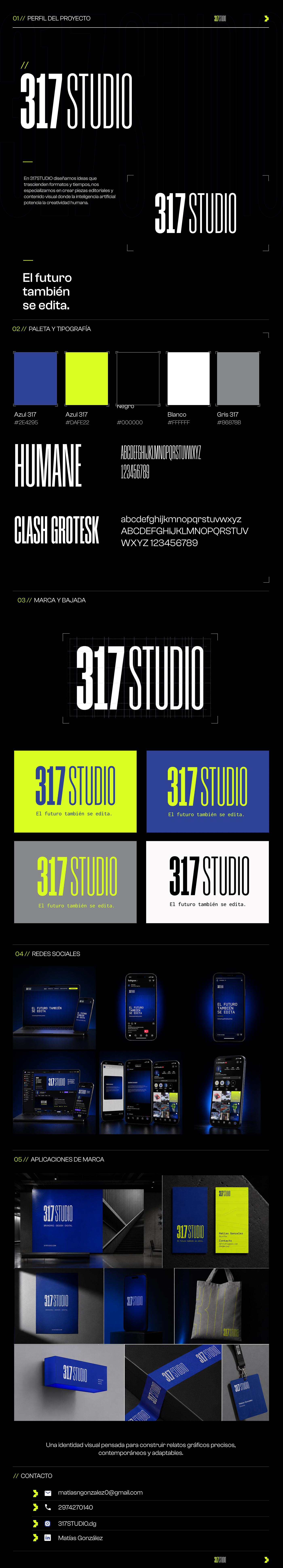 Sistema de identidad visual y aplicaciones de marca de 317 Studio